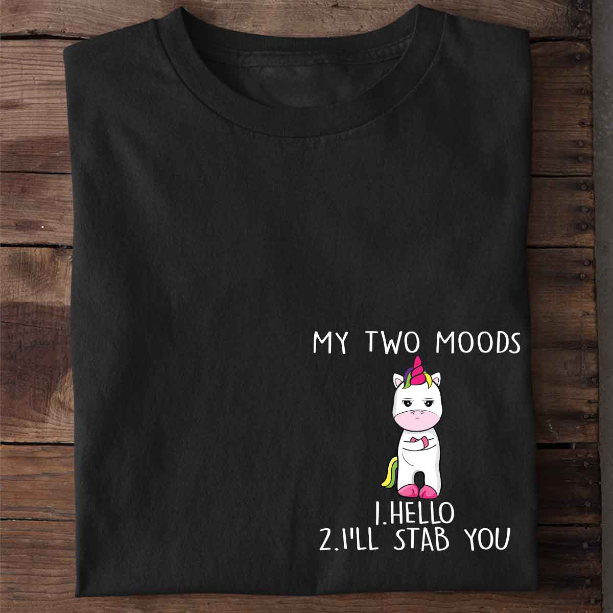 Two Moods Cute Unicorn - Shirt Unisex Chest